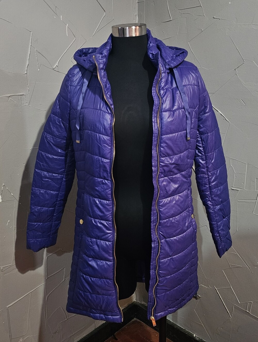 Women's Hooded Puffer Coat - Purple Small